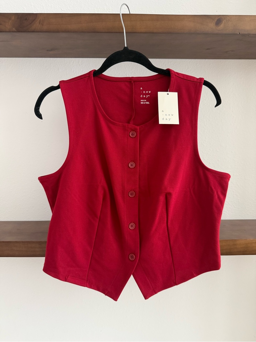 a new day Red Button-Front Crop Vest